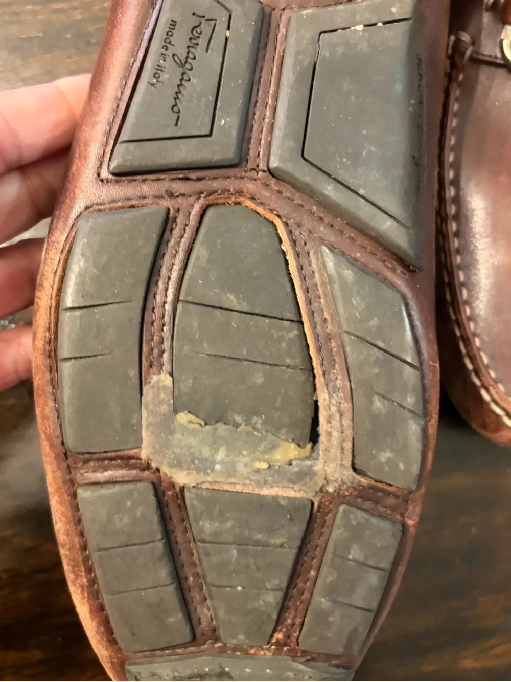 Salvatore Ferragamo Men’s Brown Leather Gancini Bit Driving Loafers | Size 12